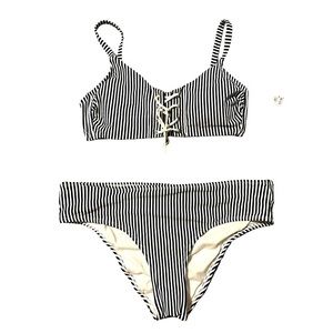 Xhilaration Women’s Swimsuit Bikini Blue and White Stripe XL D DD
